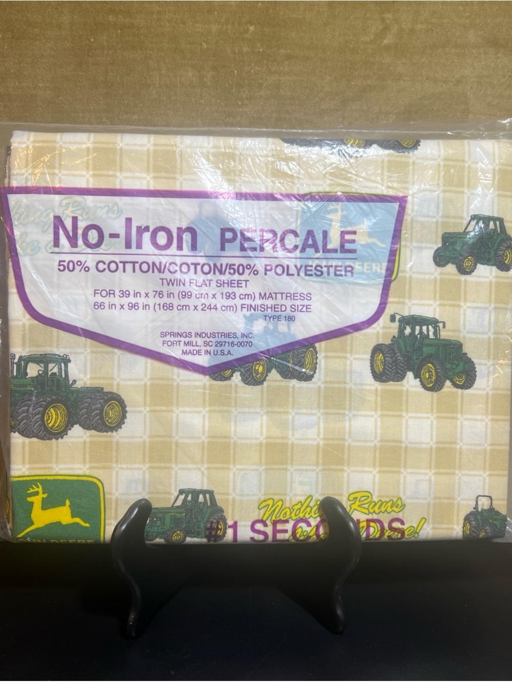 Nothing Runs Like A John Deere Flat Sheet No Iron Percale Vtg USA Twin New